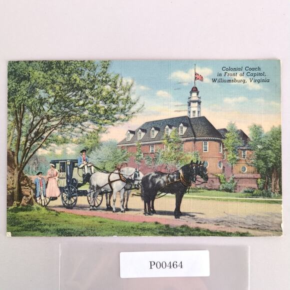 Colonial Coach in Front of Capitol Williamsburg VA 1940s Linen Postcard 1950 PC - Picture 1 of 2